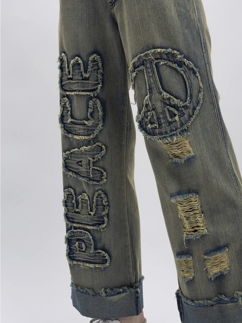Blue Velvet Distressed Patchwork Jeans